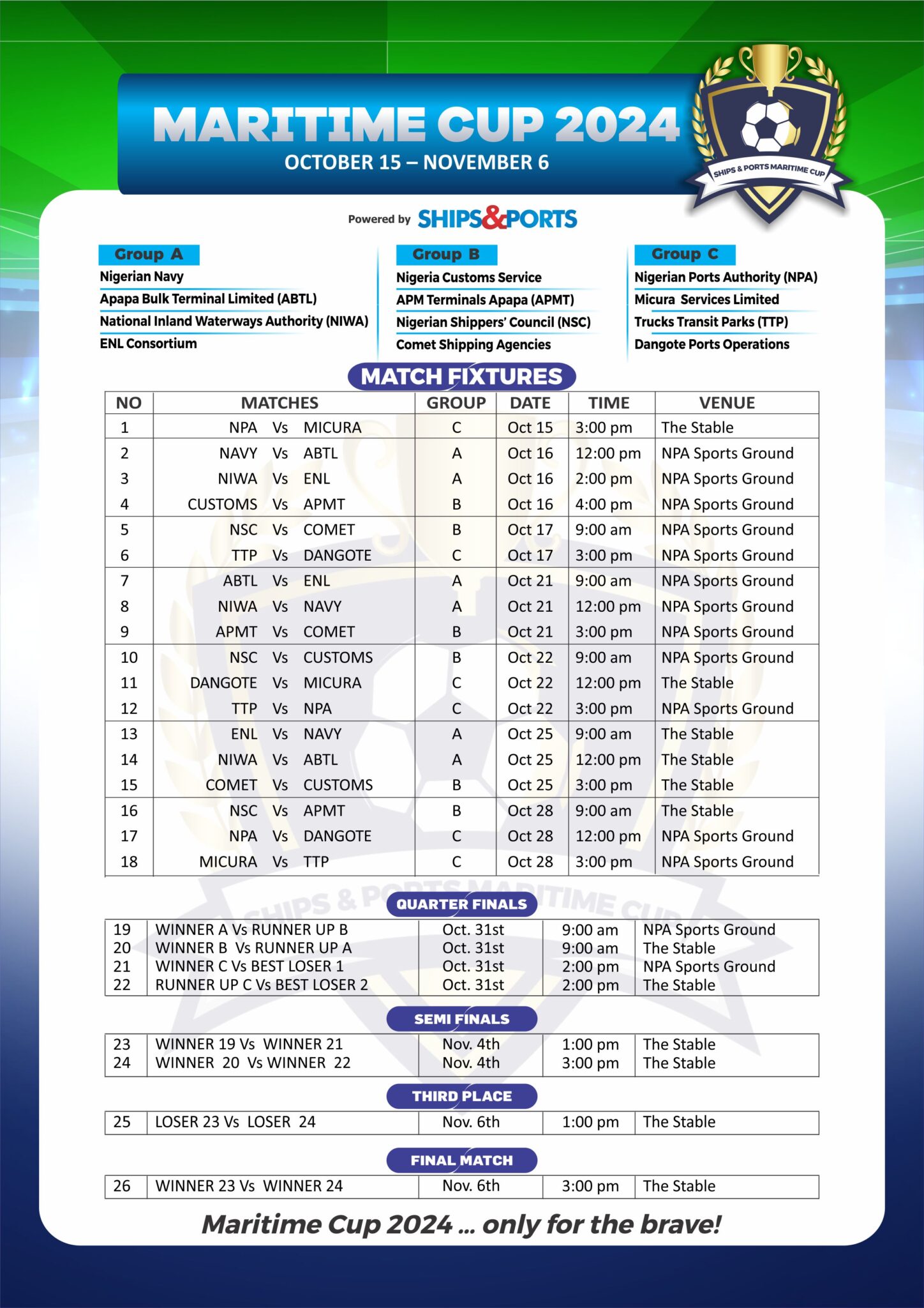 MARITIME CUP 2024 MATCH FIXTURES